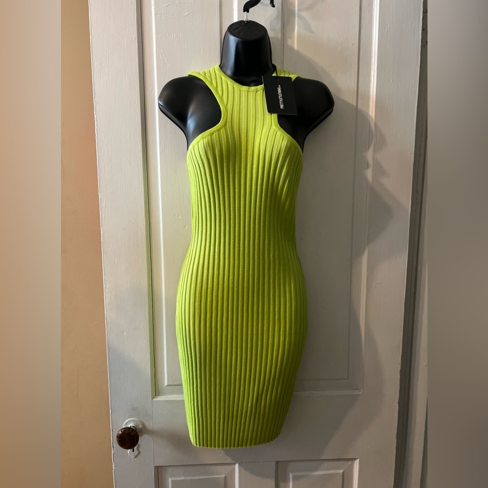 Lime Knitted Racer Neck Bodycon Dress (PrettyLittleThing)
